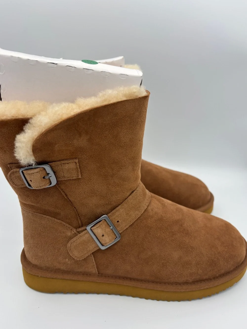 Kirklands Suede Shearling-Lined Buckle Boots - Chestnut - Size Women's 9